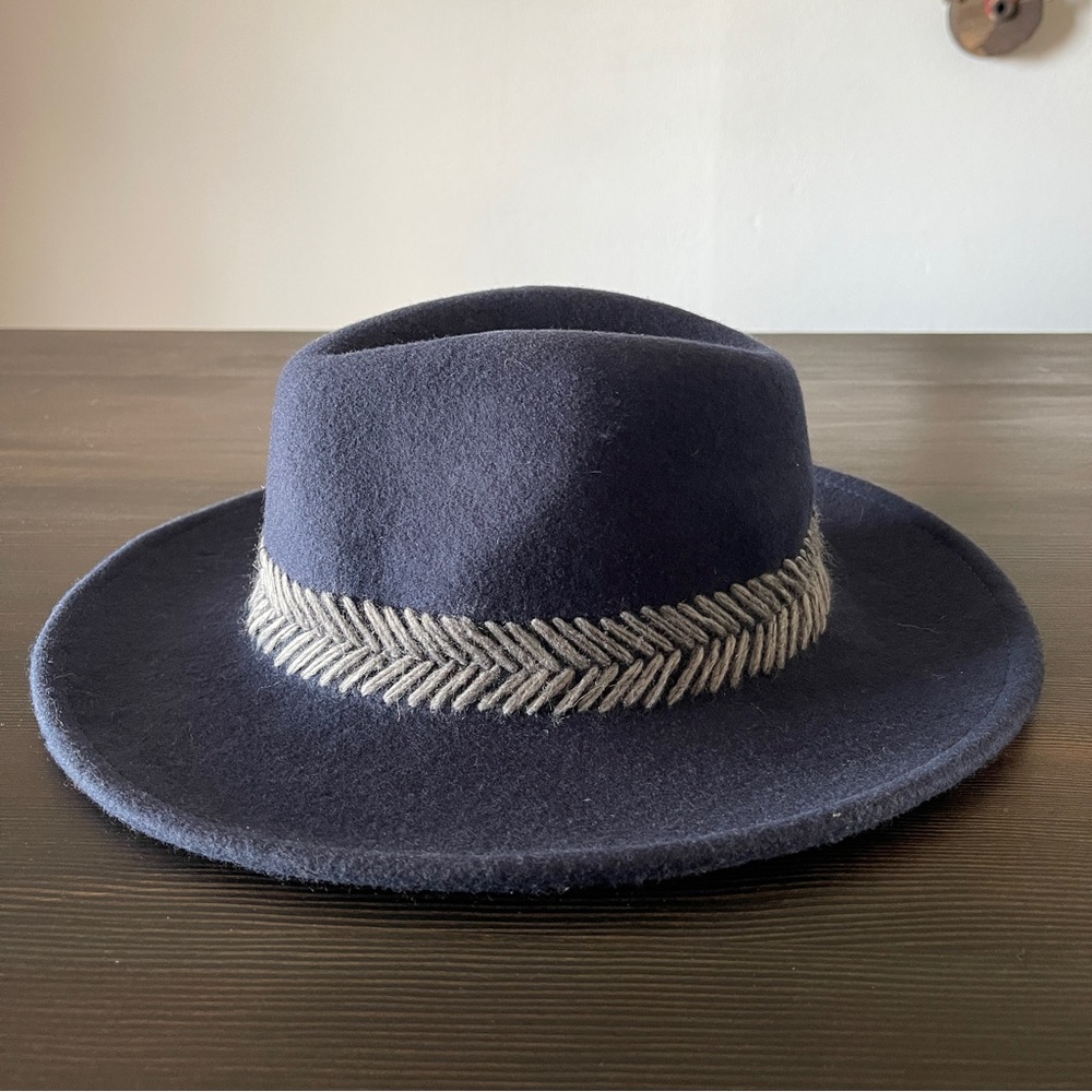 Navy Blue Wool Hat with Gray Detail - Picture 2 of 5